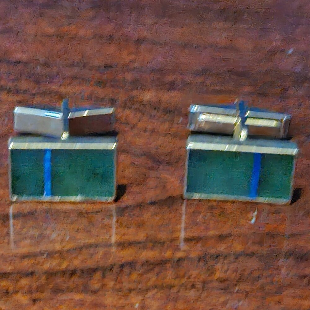 RARE DESIGNER VINTAGE GUMPS GREEN JADE JADEITE LAPIS LAZULI 14K GOLD CUFFLINKS